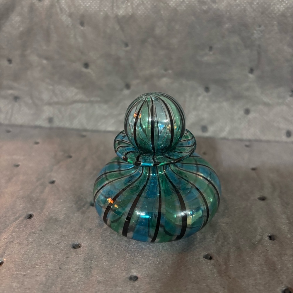 Murano Blue and Black Swirl Glass Art